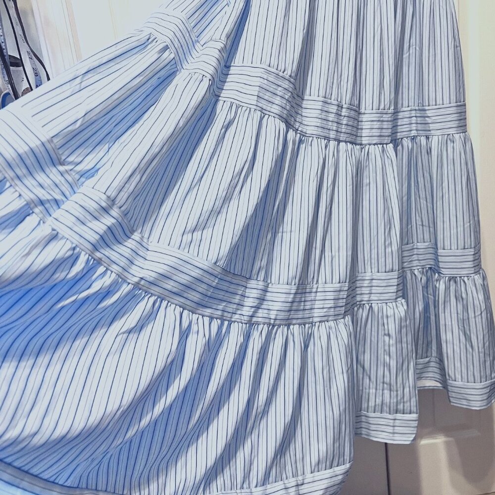 Maxi Striped Blue/Lilac Dress-Size Med.-Ruffled Layered Stretch Dress-NWOT - Picture 7 of 16
